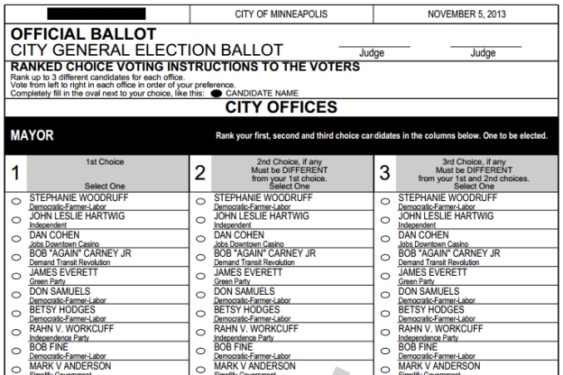 2013 Minneapolis Sample Ballot