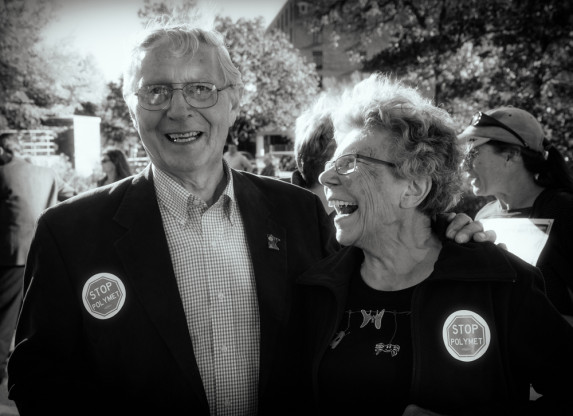 Bob and Pat Tammen shared a moment of satisfaction on delivery of the Stop PolyMet! message to the DNR | Steve Timmer photo