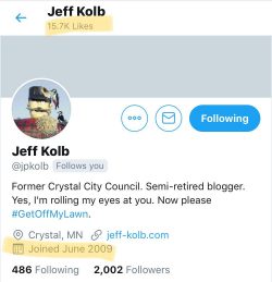 Screenshot of Twitter Profile of Jeff Kolb